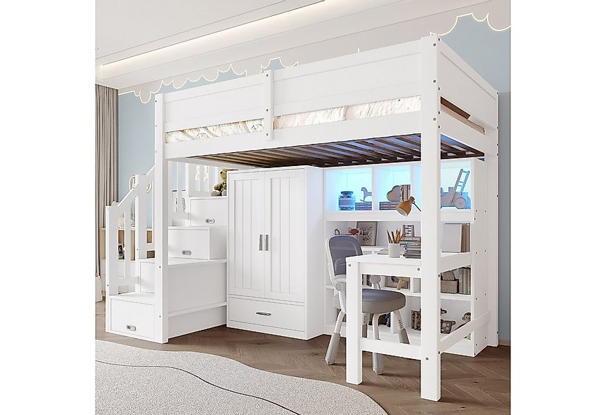 STILVORA Hochbett 90X200 mit Regal&Schreibtisch,Jugendbett Kinderbett mit S günstig online kaufen