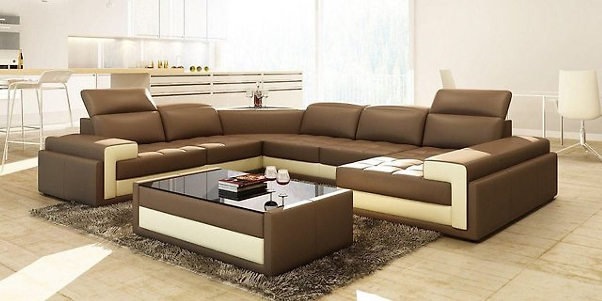 JVmoebel Ecksofa Ledersofa Sofa Sitz Wohnlandschaft U Form Couch Garnitur B günstig online kaufen