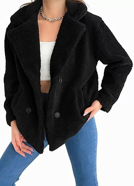 fashionshowcase Plüschjacke Oversize Damen Jacke Kuschelig stilvolle Knopfl günstig online kaufen