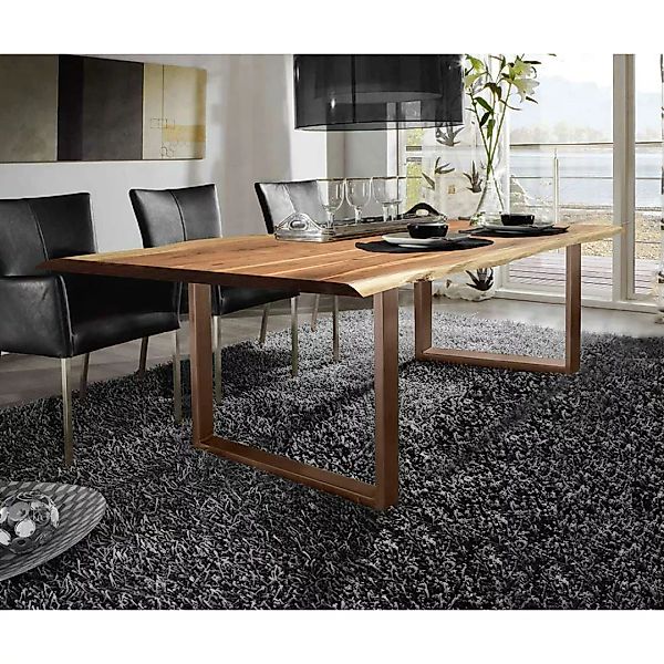 Tisch aus Akazie Massivholz und Eisen Baumkante günstig online kaufen