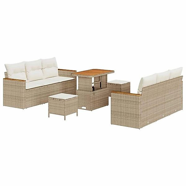 vidaXL Garten-Sofa-Set mit Kissen 9-Tlg Beige Poly Rattan 3363001 günstig online kaufen