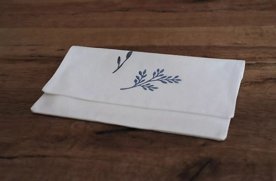 Stoffserviette Und Stofftasche "Blaue Wildblumen" Handbedruckt günstig online kaufen