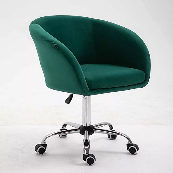 Samt Schreibtischdrehstuhl in Grün und Chrom höhenverstellbarem Sitz günstig online kaufen