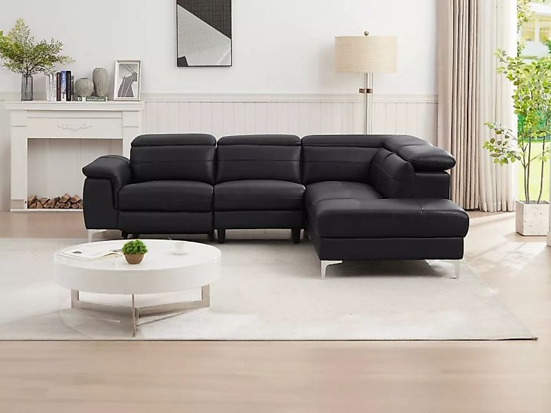 Eckrelaxsofa elektrisch - Ecke rechts - Leder - Schwarz - FUSINO günstig online kaufen