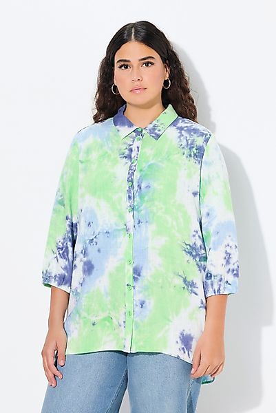 Ulla Popken Longbluse Leinenmix-Bluse Batik-Druck Hemdkragen günstig online kaufen