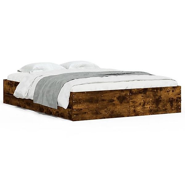 vidaXL Bettgestell, Bettrahmen mit Schubladen Räuchereiche 140x190cm Holzwe günstig online kaufen