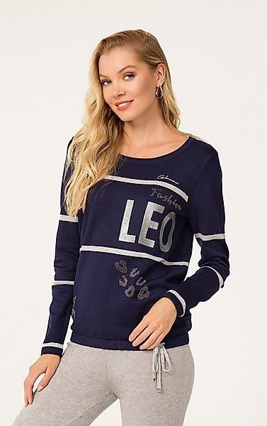 Passioni Strickpullover mit „Leo“-Textdruck und Tiermusterelementen günstig online kaufen