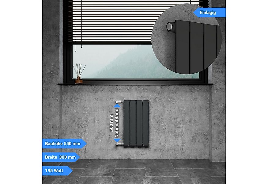 WITEN&NOCK Designheizkörper Flach Paneelheizkörper mit Seitenanschluss Nabe günstig online kaufen