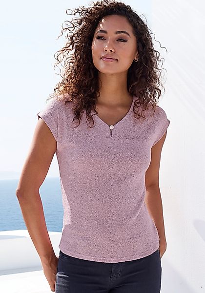 LASCANA Kurzarmshirt mit funkelndem Strassknopf aus günstig online kaufen