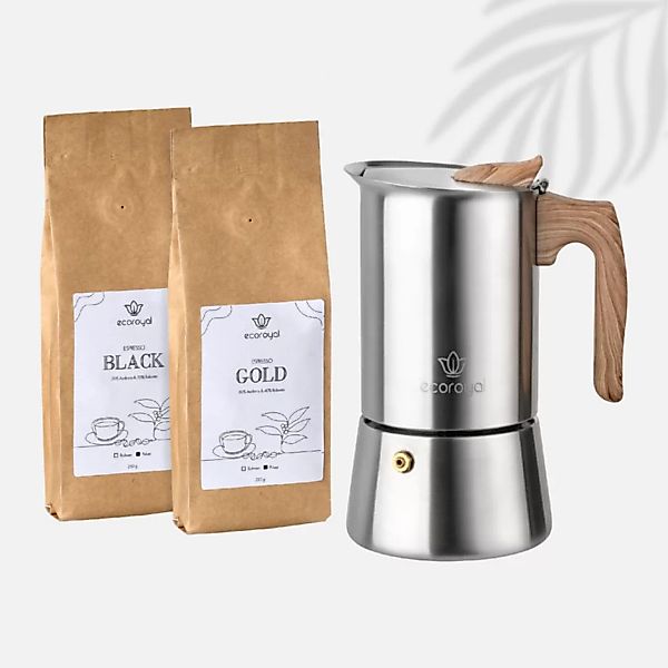 Ecoroyal Espressokocher Set + 500g Espressobohnen Gemahlen günstig online kaufen
