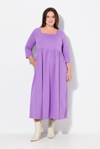 Ulla Popken Maxikleid Jerseykleid A-Linie Carré-Ausschnitt günstig online kaufen