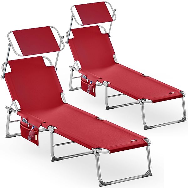 Sonnenliege Ibiza 2er-Set Rot Alu mit Sonnendach günstig online kaufen