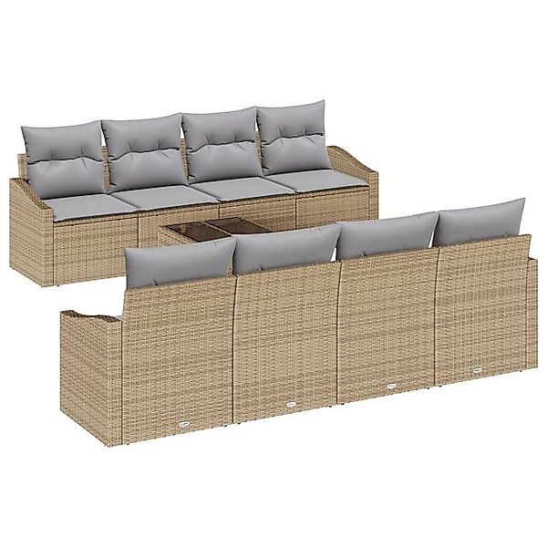 vidaXL Loungesofa 7-teiliges Garten Sofa Set mit Kissen Beige Poly Rattan, günstig online kaufen