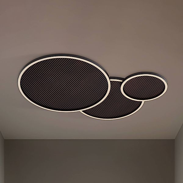 Lucande LED-Deckenleuchte Orven, schwarz/holz, 80cm, dimmbar günstig online kaufen