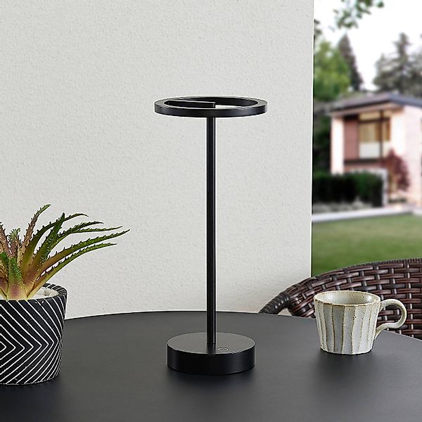 Lucande LED-Akkutischlampe Halona, schwarz, Alu, USB, IP54 günstig online kaufen