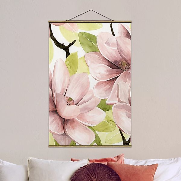 Stoffbild Blumen mit Posterleisten - Hochformat Magnolie errötet II günstig online kaufen
