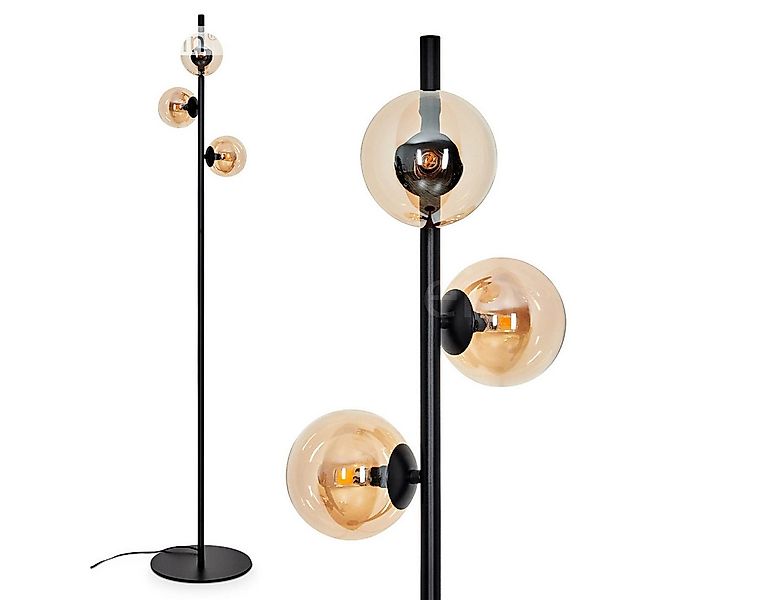 hofstein Stehlampe moderne Stehlampe aus Metall/Glas in Schwarz/Bernsteinfa günstig online kaufen