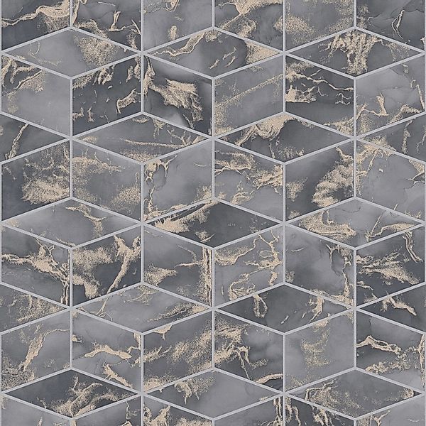 PROFHOME 378633-GU Grafik Tapete Geometrisch Grau Gold Schwarz 0,53 m x 10, günstig online kaufen