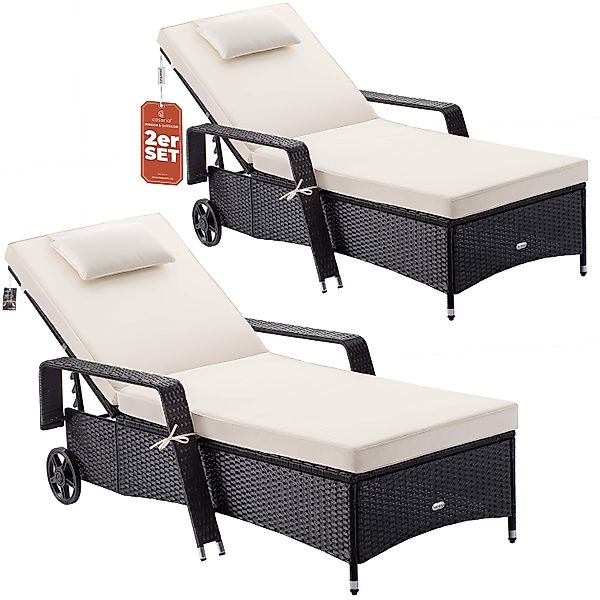 Polyrattan Gartenliege 2er-Set Schwarz/Creme 193x90x43cm günstig online kaufen