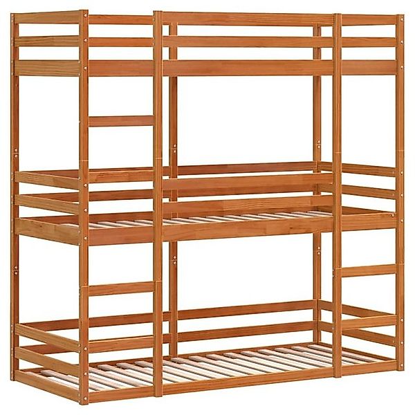 vidaXL Bett Dreifach-Etagenbett Wachsbraun 75x190 cm Massivholz Kiefer günstig online kaufen