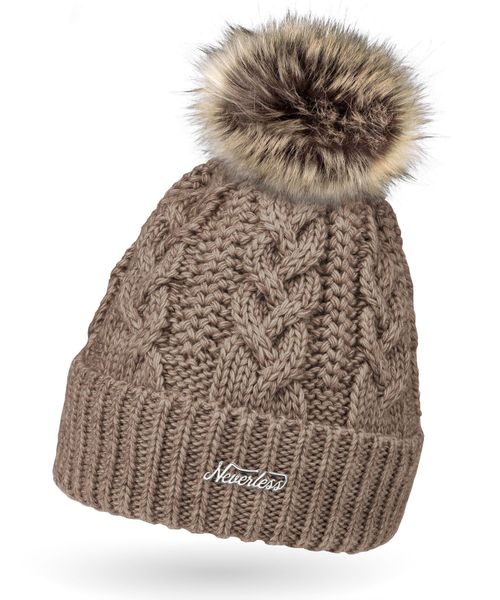Neverless Bommelmütze Damen Strick-Mütze gefüttert Fell-Bommel günstig online kaufen