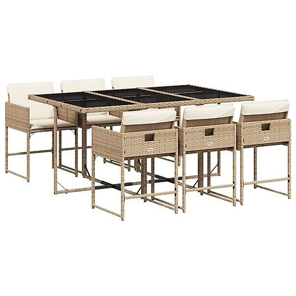 vidaXL 7-Tlg Garten-Essgruppe mit Kissen Hellgrau Poly Rattan 3211271 günstig online kaufen