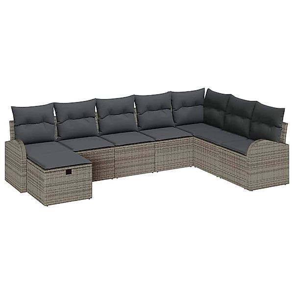 vidaXL Garten-Sofa-Set mit Kissen mit Speicher 8-Tlg Grau Poly Rattan 33604 günstig online kaufen