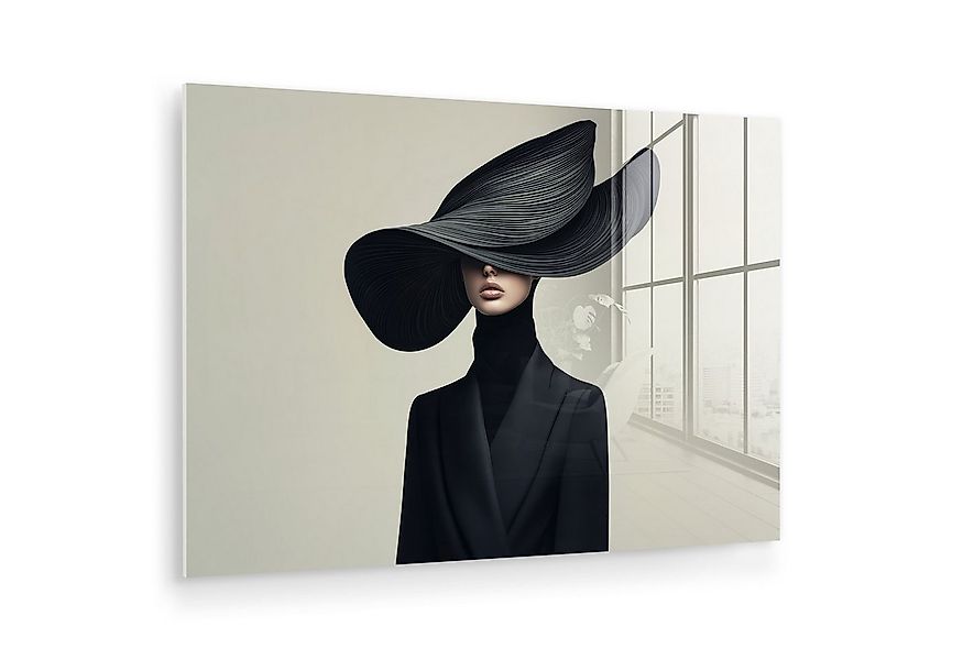 MuchoWow Acrylglasbild Schwarz - Frau - Hut, Inkl. Aufhängung, Glasbilder W günstig online kaufen