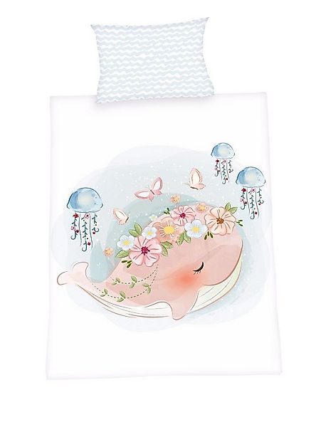 Herding Babybettwäsche 100x135cm Wal Qualle Rosa Hellbau, Renforcé, 2 teili günstig online kaufen