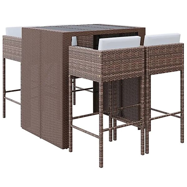 vidaXL 5-tlg Gartenbar-Set mit Kissen Braun Poly Rattan Modell 2 günstig online kaufen