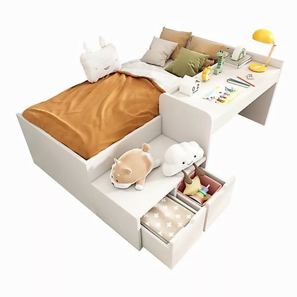 Flieks Kinderbett, Massivholzbett Einzelbett 90x200cm mit Schreibtisch und günstig online kaufen