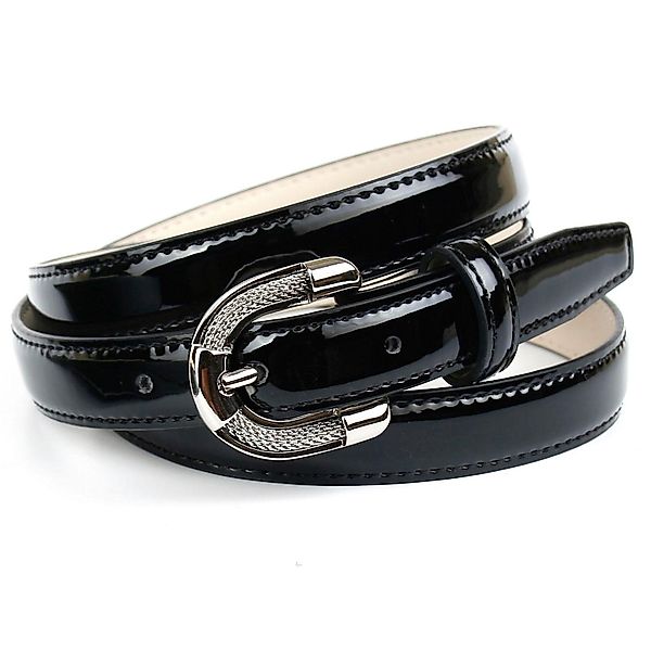 Anthoni Crown Ledergürtel, Schmaler Lackledergürtel, abgesteppte Ränder günstig online kaufen