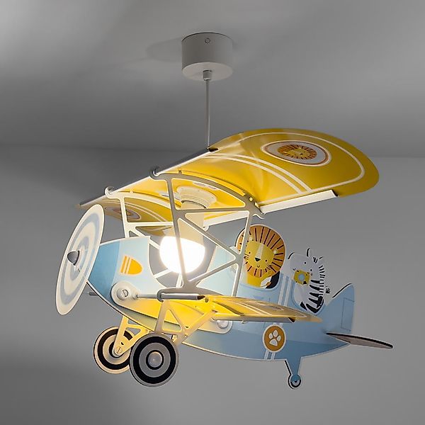 Pendelleuchte Little Plane in Hellblau und Gelb E27 günstig online kaufen
