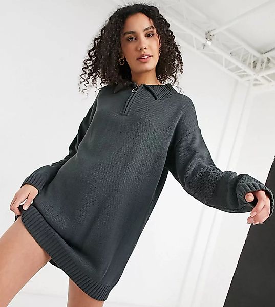 ASOS DESIGN Tall – Minikleid in Grau mit Reißverschluss-Detail am Kragen günstig online kaufen