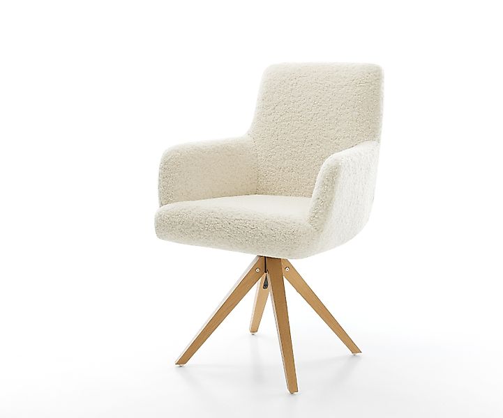 Drehstuhl Heira-Flex mit Armlehnen Teddystoff Beige Holzgestell kantig Natu günstig online kaufen