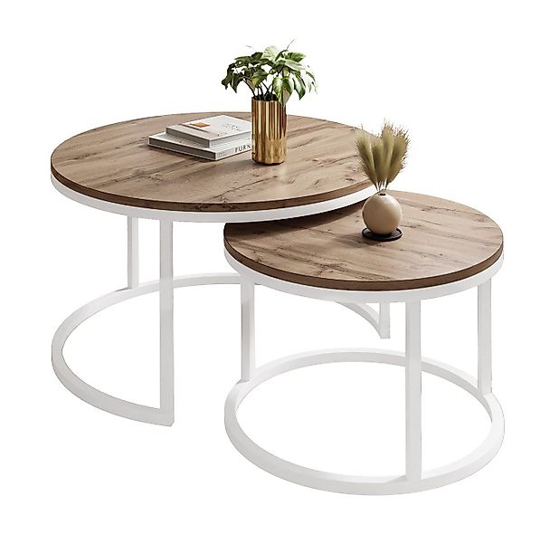 Lookway Couchtisch CIRI 2in1 LOFT Runder Tisch (2er Set), Durchmesser: ⌀ 70 günstig online kaufen