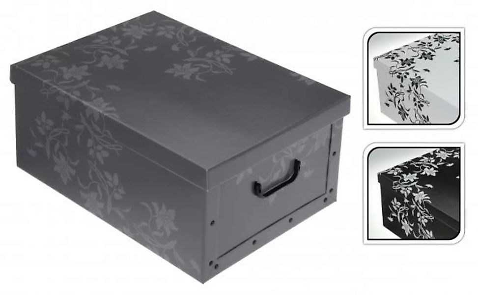 Aufbewahrungsbox 51x37x24 cm BLUMEN Grau / Schwarz / Weiss von Koopman günstig online kaufen