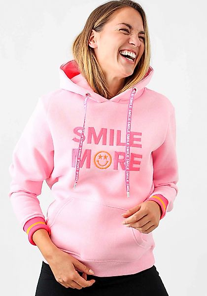 Zwillingsherz Hoodie ""Smile More"", miz fröhlicher Stickerei und Neonbündc günstig online kaufen