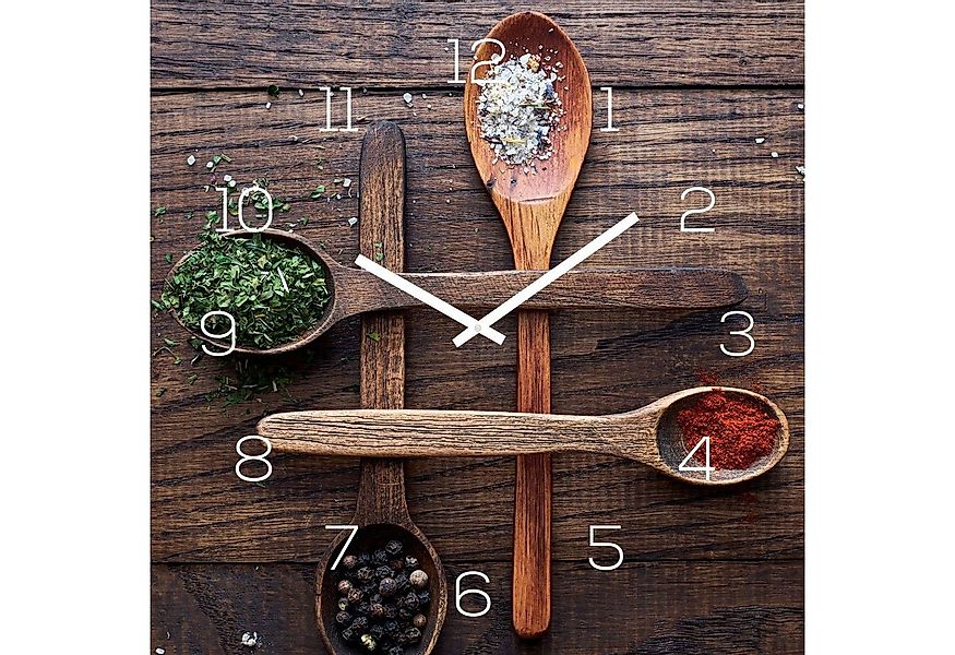 Levandeo® Wanduhr (Wanduhr 30x30cm Alu-Dibond Küchenuhr Gewürze Alubild Uhr günstig online kaufen