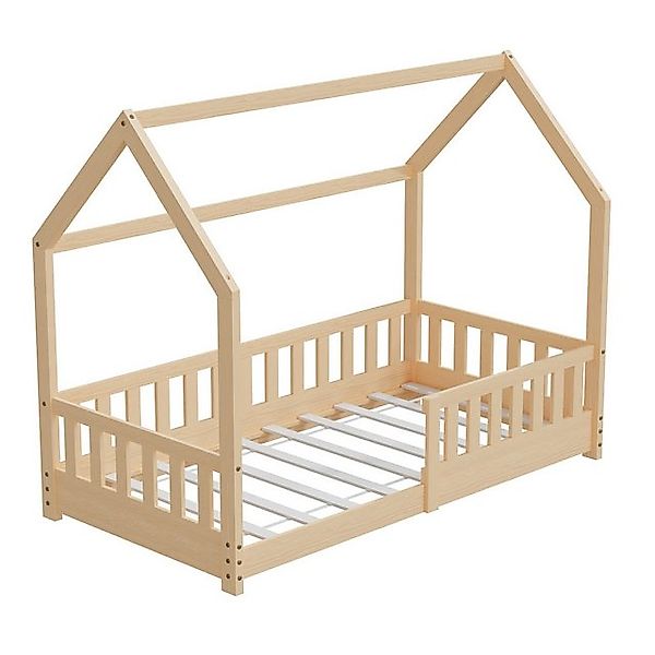 HAGO Kinderbett 80x160cm Natur Hausbett Dach Rausfallschutz Massivholz Kief günstig online kaufen