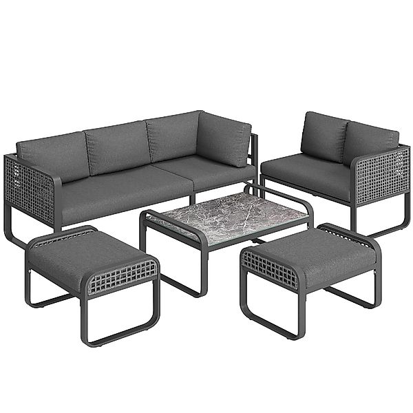 Garten-Lounge-Set für 6-7 Personen, Rattan-Möbel mit verzinktem Eisengestel günstig online kaufen
