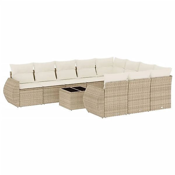 vidaXL 11-Tlg Garten-Sofagarnitur mit Kissen Beige Poly Rattan 3221897 günstig online kaufen