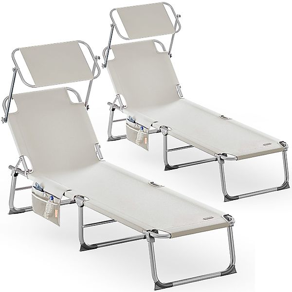 Sonnenliege Ibiza 2er-Set Creme 190x59x29cm Alu Sonnendach günstig online kaufen