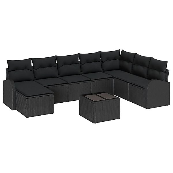 vidaXL Garten-Sofa-Set mit Kissen 9-Tlg Schwarz Poly Rattan 3354842 günstig online kaufen