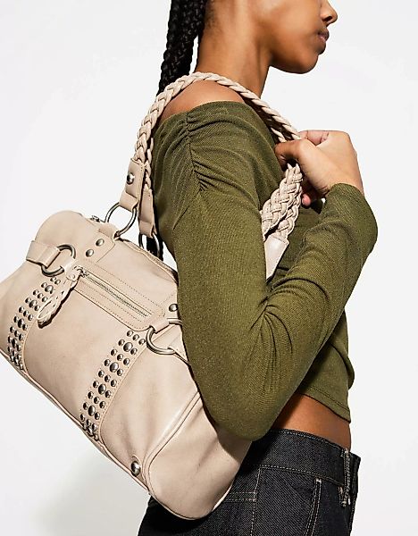 Bershka Bowlingtasche Mit Nieten Damen Beige günstig online kaufen