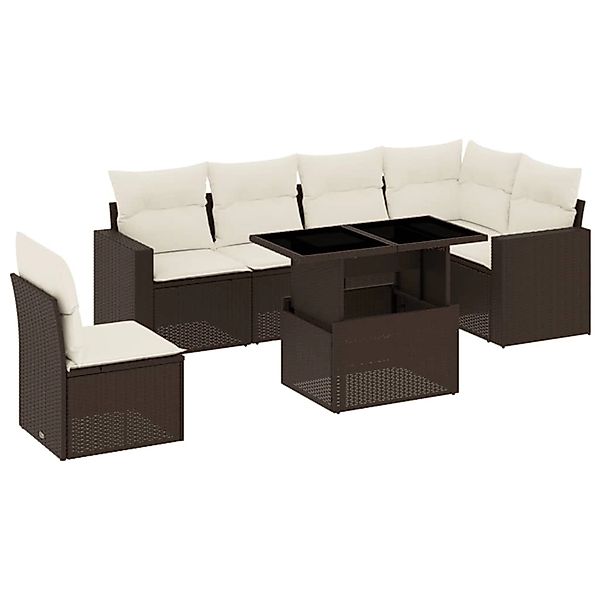 vidaXL 7-tlg Garten-Sofagarnitur mit Kissen Braun Poly Rattan Modell 6 günstig online kaufen