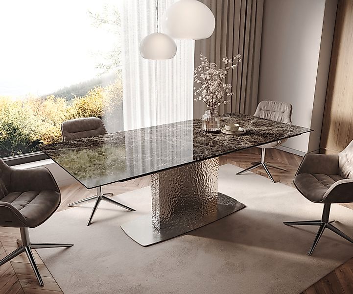 Esstisch Edge 180-220x100 Keramik Emperador Extra Lucidato Dunkelbraun Wave günstig online kaufen