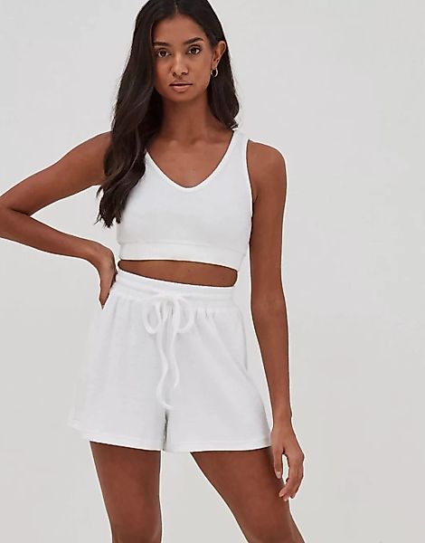 4th + Reckless – Bay – Frottee-Shorts mit Zugband in Weiß, Kombiteil günstig online kaufen