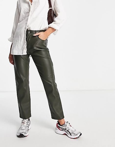 Vero Moda – Beschichtete Hose mit geradem Bein im Lederlook in Dunkelgrün günstig online kaufen