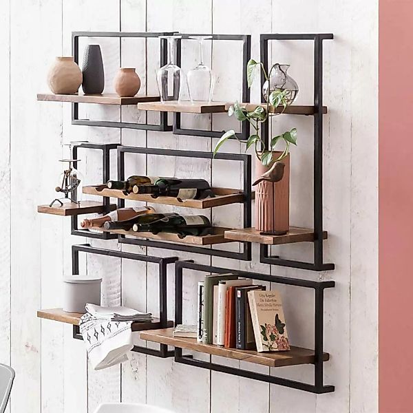 Wandregal Set aus Mangobaum Massivholz und Metall Loft Design (siebenteilig günstig online kaufen